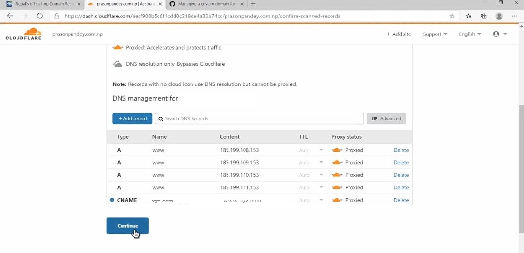 DNS management in cloudflare