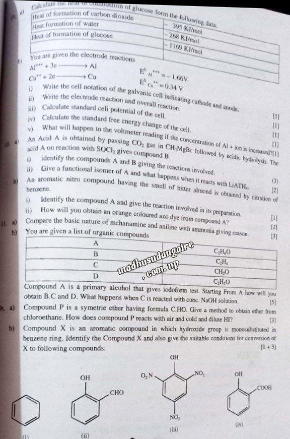 NEB Grade 12 chemistry question papers 2079