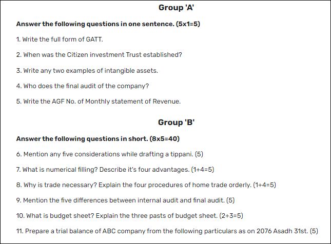 SEE accounts question papers 2079