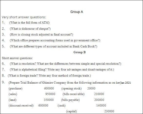 SEE accounts question papers 2079