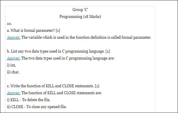 SEE computer science question papers 2079