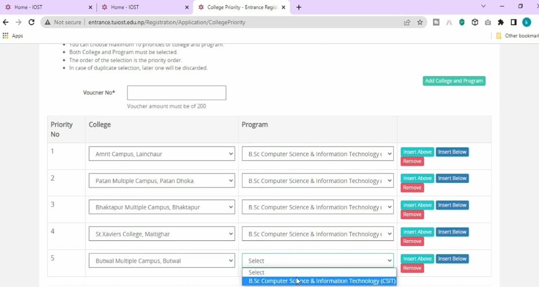 tuiost.edu.np csit priority form 2079